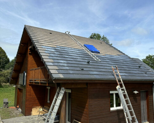 chalet en bois avec toiture amimé